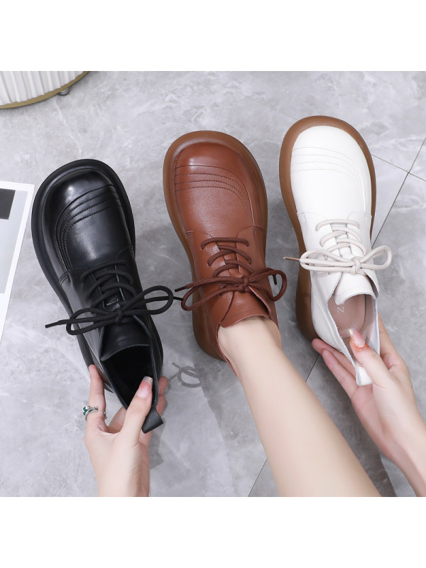 圆头马丁靴英伦风真皮百搭系带短靴单...